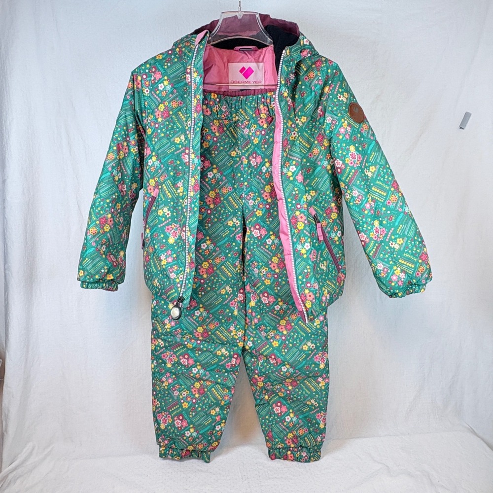 Obermeyer Girls Green Pink Floral I-Grow Snow Ski Suit Jacket Pants Size 8